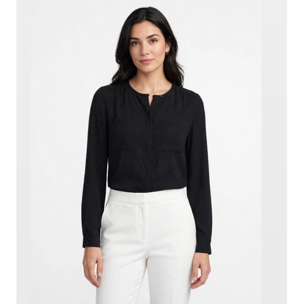 Ann Taylor LOFT Classic Black Long Sleeve Utility Blouse